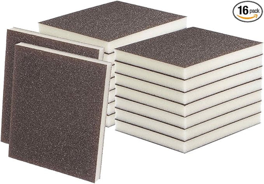 HARFINGTON 16pcs Medium Grit Sanding Sponge Blocks 180-240 Grit Foam Sanding Block Pad for Polishing Kitchen Metal Wood Drywall, 120x100x12mm, Brown
