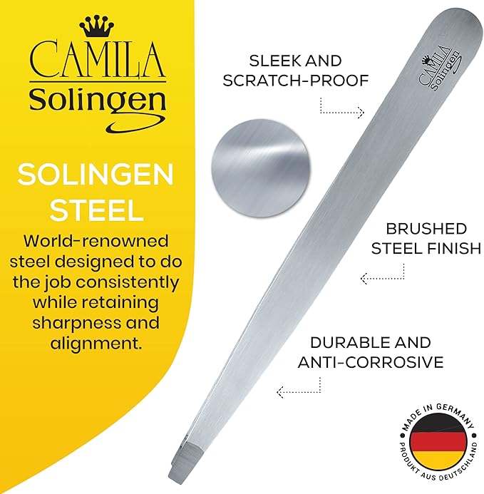 CS26 4" Professional Surgical Grade Stainless Steel Precision Tip Eyebrow Tweezers for Facial Hair Shaping & Removal. Beauty Tool for Men/Women. Made in Solingen Germany (Straight)