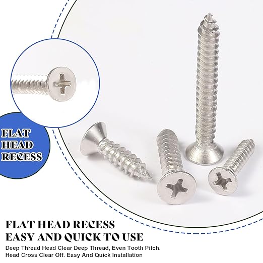 280PCS M5 M4 M3 Wood Screws Assortment Kit, Flat Head Stainless Steel Small Self Tapping Screw Assorted Set for Deck Door Cabinet