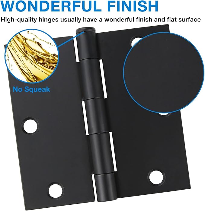 12 Pack 3 1/2 Inch Matte Black Door Hinges 3.5" Interior Square Iron Bifold Silver Standard Residential 3 쩍"Satin Nickels Hinge for Doors Hardware Kit Tool Office Bedroom Study Living Room Decor