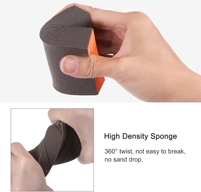 HARFINGTON 4pcs Sanding Sponge Blocks #220 (800-1000 Grits) Wet/Dry Hand Sanding Sponges, 100x70x25mm Foam Sanding Block Pad for Polishing Kitchen Metal Wood Drywall Furniture, Brown&Orange