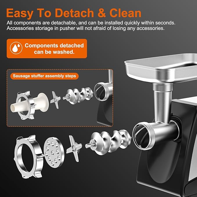 Commercial Meat Grinder, ETL Certified Meat Mincer, Heavy Duty Sausage Stuffer, Peak Power 3150W, with S.S. Blade, Multi Size Grinding Glates & Sausage Stuffer Tube, for Catering, Restaurant