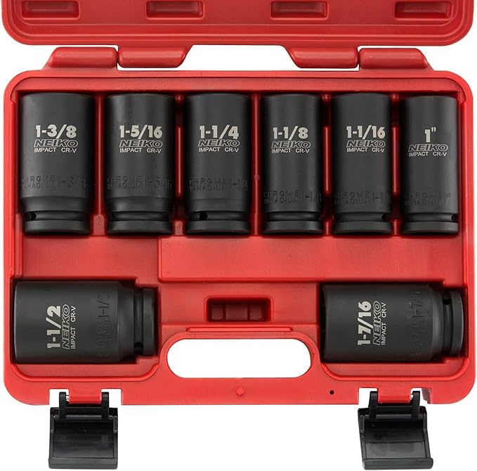 NEIKO 02461A 3/4 Inch Drive Impact Socket Set, SAE 1??to 1-1/2?? 8 PC, Deep/Jumbo Sockets, Chrome Vanadium Cr-V