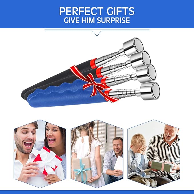 Telescoping Magnetic Pickup Tool 20 Lbs Magnet Extension Tool Telescoping 30 Inch Extendable Stick Gadget for Men Suitable for Birthday Father's Day Christmas(Blue and Black,4 Pieces)