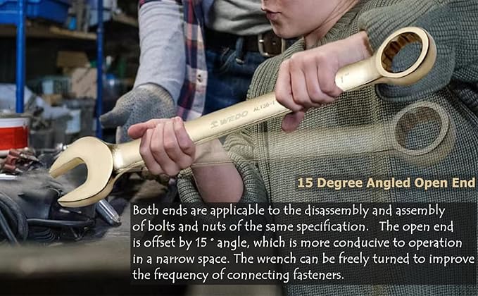 WEDO Non-Sparking Combination Wrench, Spark-free Safety Combination Spanner, Aluminum Bronze, Die-Forge, DIN 3113, BAM & FM Certificate, Size 1/2", 175mm Length