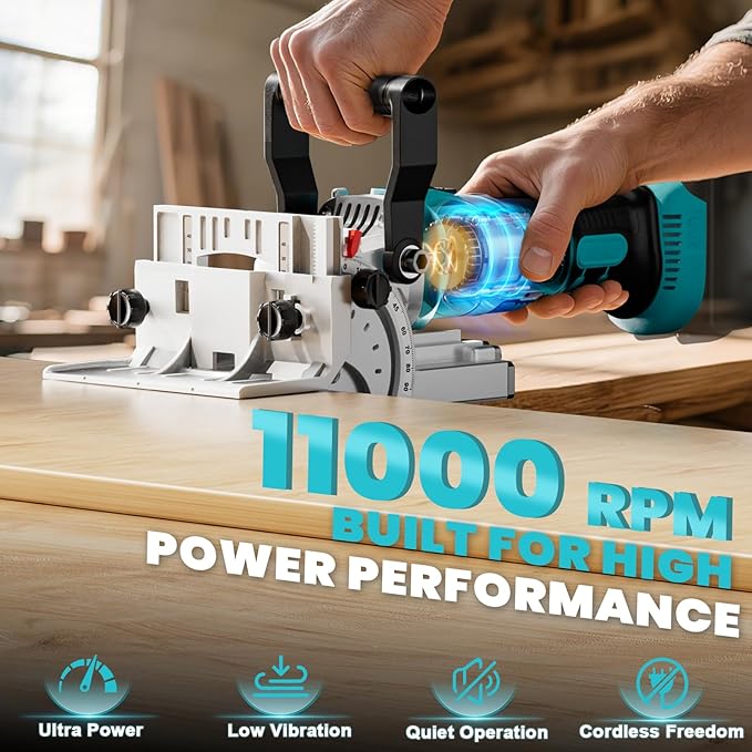Ecarke Cordless Biscuit Joiner Compatible with Makita 18V Battery,Plate Joiner Kit with 80 wafers & Dust Bag, 11000RPM, 0-90째 Cutting, 6 Depth Settings, for Woodworking & Furniture Making-Tool Only