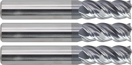 CME 3 pcs High-Efficiency Micrograin Carbide End Mills with Double Groove, Square Nose, TiAlN Coated, 3/8" Mill Diameter, 7/8" Length of Cut, 2 1/2" Overall Length, 4 Flute, Center Cutting