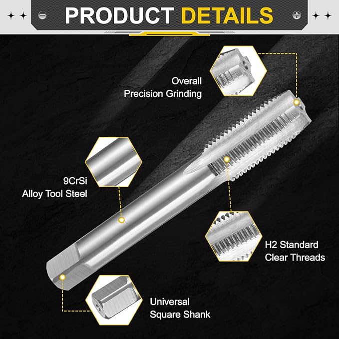 uxcell Hand Plug Tap M10 x 1.25 H2 Metric Thread Plug Style Taps Straight Flute Screw Tapping Threading Tool 9CrSi Alloy Tool Steel
