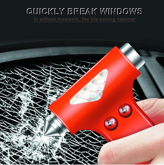 2-Pack Car Safety Hammer Seatbelt Cutter, Auto Emergency Escape Hammer with Window Glass Breaker and Seat Belt Cutter, Striking Red Escape Tool for Car Accidents