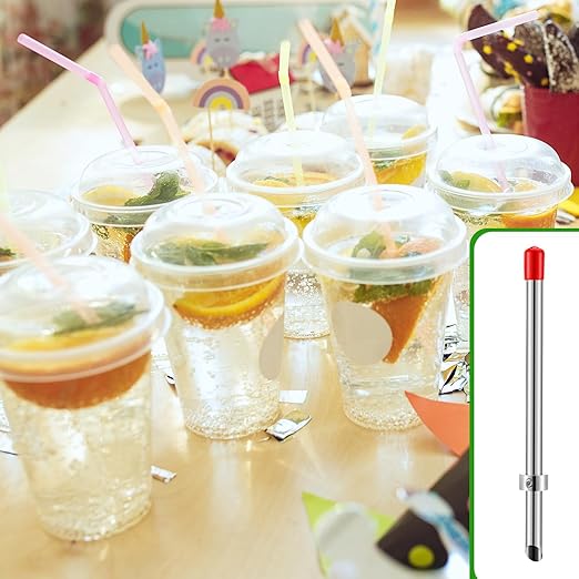 Lasnten 1 Pack Straw Puncher for Plastic Lids Lemonade Cups, Stainless Steel Straw Hole Puncher Punching Tools for Cafe Drinks Deli Container Fresh Squeezed Lemonade Stand Supplies (8.7 Inch,Red)