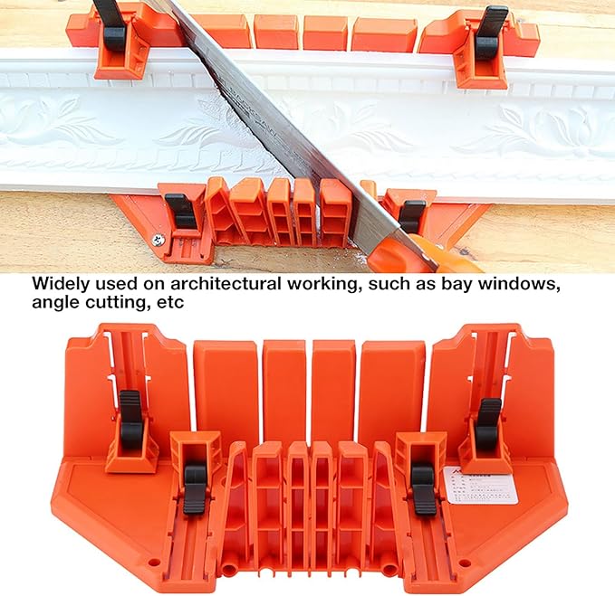Miter Box 14 Inch Woodworking Clamping Plastic Saw Storage Box 4 Angle Slot Types Wood Cutting Hand Saw Box Hardware Tool with Clamp for Woodworker Carver Carpenter