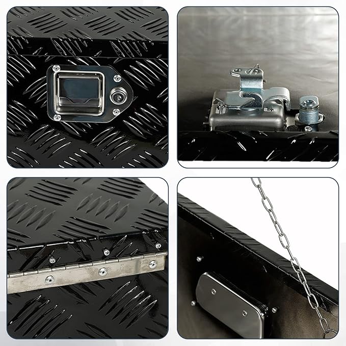 confote 49" Heavy Duty Aluminum Stripes Plated Tool Box Pick Up Truck Bed RV Trailer Toolbox Waterproof Square Storage Organizer with Side Handle, Lock with Keys -49"x 15"x 15"，Black