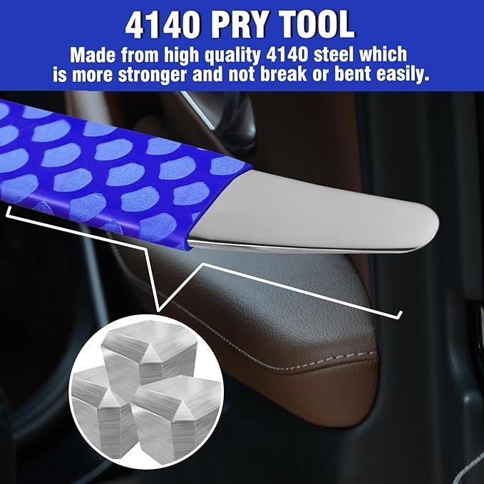 4140 Steel Pry Tool, Auto Trim Removal Tool Pry Bar for Vehicle Door Panel, Audio Radio Panel, Dashboard Repair Upholstery Tool, Pack of 1 Blue