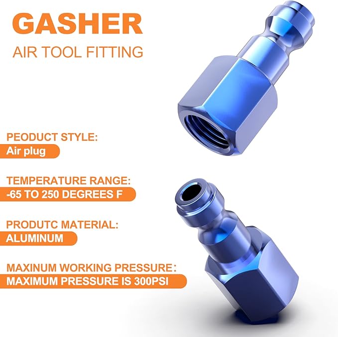 GASHER 20PCS 1/4-Inch NPT Female Blue Aluminum Industrial Air Plug, Pneumatic Plugs 300PSI