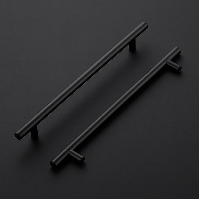 25 Pack 11-3/10 Inch Cabinet Pulls Kitchen Cabinet Handles with 8-3/4 Inch Hole Center Matte Black Cabinet Hardware Stainless Steel Kitchen Drawer Pulls for Cabinets Cupboard, 224mm Hole Centers