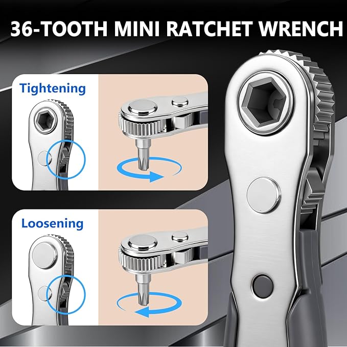 24in1 Right Angle Screwdriver, 36-Tooth Magnetic Ratchet Wrench, Low Profile Offset Tool for Tight Spaces, Ideal Gift for Men Dad Husband, Electronics and Car Repair Kit