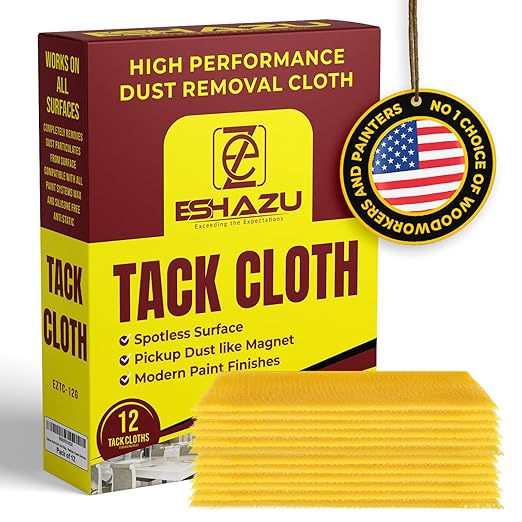 Eshazu Premium Tack Cloth (Pack of 12) ??Professional Grade Dust and Particle Remover for Woodworking and Painting ??Tack Rags for Surface Cleaning ??Silicone & Wax Free, Anti-Static