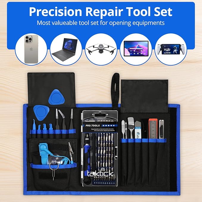TackTik Precision Screwdriver Set TOOL KIT 80-Piece Multi-Bit Screwdriver with Multiple Bits, Magnetic Repair, Tweezers, Suction Cups, Cleaners for Computer, iPhone, Laptop, PC, Cell Phone,