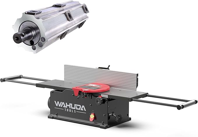 Wahuda Tools Jointer - 10-inch Benchtop Wood Jointer, Spiral Cutterhead Portable Jointer, Cast Iron Tables w/Pull Out Extensions, 4-Sided Carbide Tips & 12amp Motor, Woodworking Tools (50110CC-WHD)
