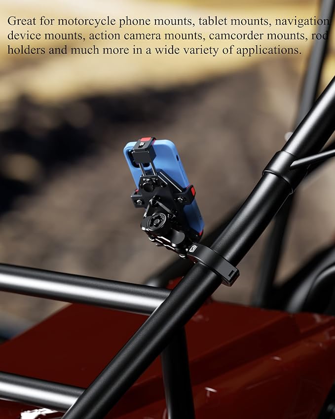 BRCOVAN 2PCS, 1'' Ball Medium Bar Mount, Aluminum Alloy Clamp Base, Fit for Round Rails 1.26'' / 1.375'' / 1.5'' / 1.65'' in Diameter, Compatible with RAM Mounts B Size 1 Inch Ball Double Socket Arm