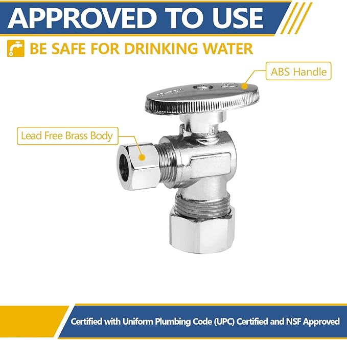 10 Pack Angle Stop Valve,1/4 Turn Water Shut Off Valves,1/2" Nominal (5/8" OD) Compression Inlet x 3/8" OD Compression Outlet Shut-off Valve Plumbing(VALVE116-10Pack)