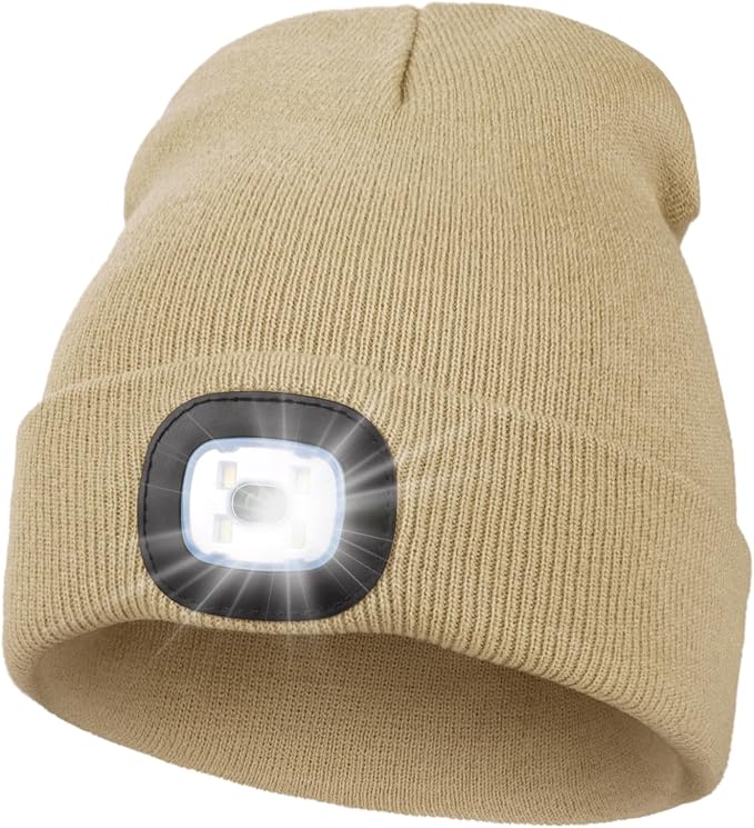 MELASA Unisex Hat with Light, USB Rechargeable Hands Free Headlamp LED Beanie, Winter Gifts for Men Dad Father Husband Him