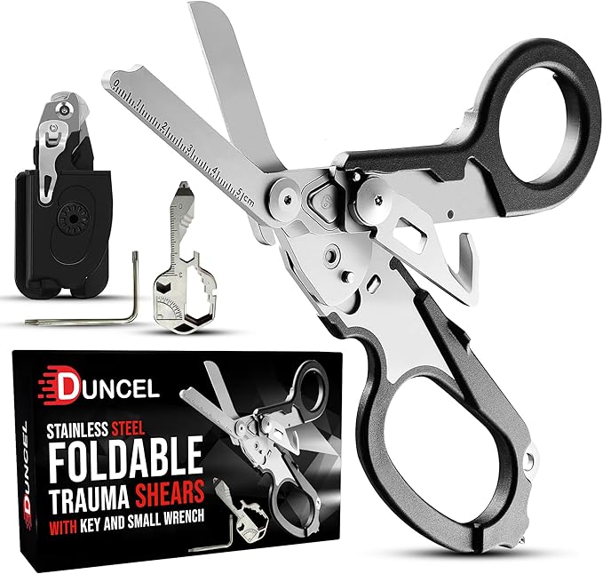 Pro 6-in-1 Multifunctional Trauma Shears Foldable - Stainless Steel Medical Scissors for Nurses - Raptor Trauma Shears with Glass Breaker - Surgical EMT Scissors for Nursing Students & Doctors