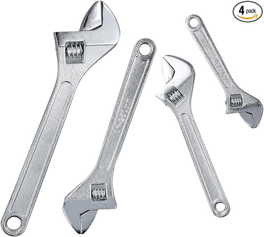 HOIGON 4-Piece Heavy-Duty Adjustable Wrench Set(6", 8", 10", 12"), Wide Jaw Wrenches with Laser-Etched Metric & SAE Scales for Automotive, Plumbing & Repairs, Silver