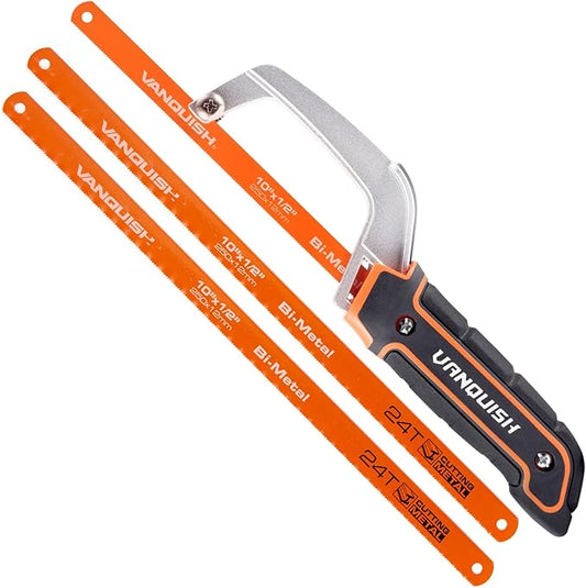 VANQUISH Aluminum Frame Mini Wood Hack Saw with 2 Piece Extra Flexible Bi-Metal HSS Blades Cutter Hand Hacksaw for Woodworking and Metal NW4851