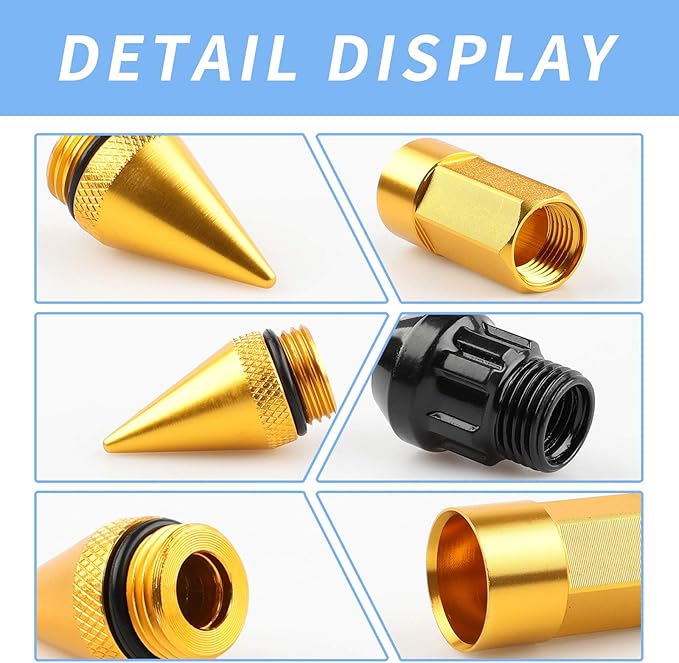 20Pcs Anti Theft Spiked Extended Tuner Wheel/Rims Lug Nut M12X1.5+Socket (Gold)