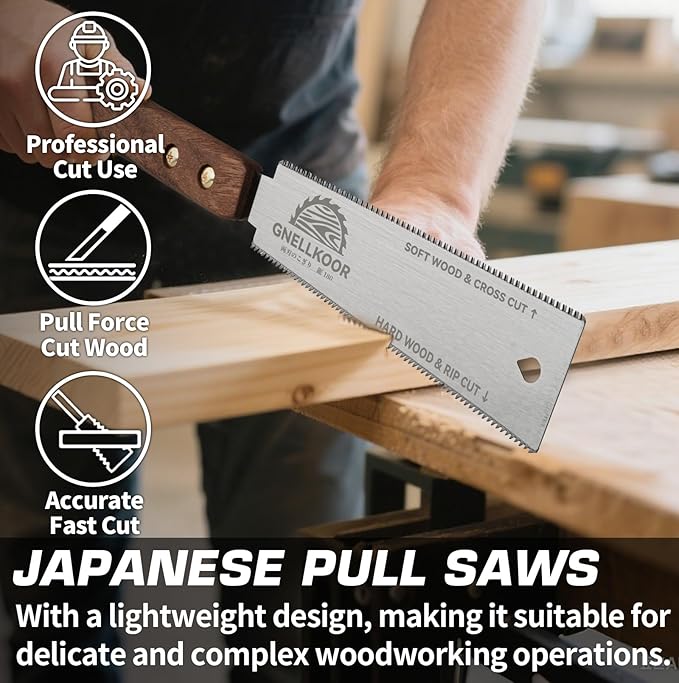 Japanese Hand Pull Saw, 7 In Ryoba Double Edge Saw of 12/18 TPI Professional Rip, Cross & Flush Cut to Help Carpenter for Achieve Soft Hard Woods Cutting Quickly Accurately Without Scratches