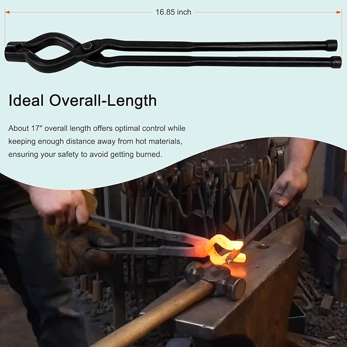 17 Inch V-Bit Bolt Blacksmith Tongs, Wolf Jaw Tongs Assembled Knife Making Blacksmith Bladesmith Anvil Forge Tongs