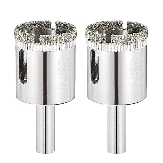 PATIKIL 2pcs 1-1/32" (26mm) Diamond Hole Saw, Glass Diamond Hole Cutters Hollow Core Drill Bits for Fiberglass, Tile, Porcelain, Ceramic