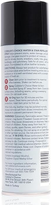 Cobbler's Choice Water and Stain Repellent Spray (PFAS Free) - Waterproofs & Protects Leather, Suede, and Fabric from the elements!