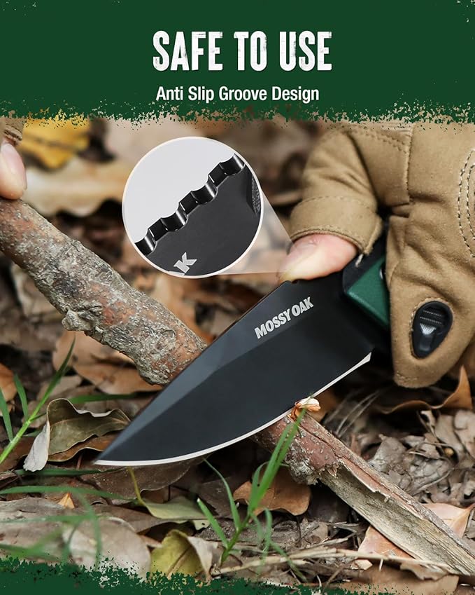 Mossy Oak 9.5" Fixed Blade Hunting Knife with Sheath, 14C28N Full Tang, G10 Handle Outdoor Knife for Survival, Camping, Hiking(Green)