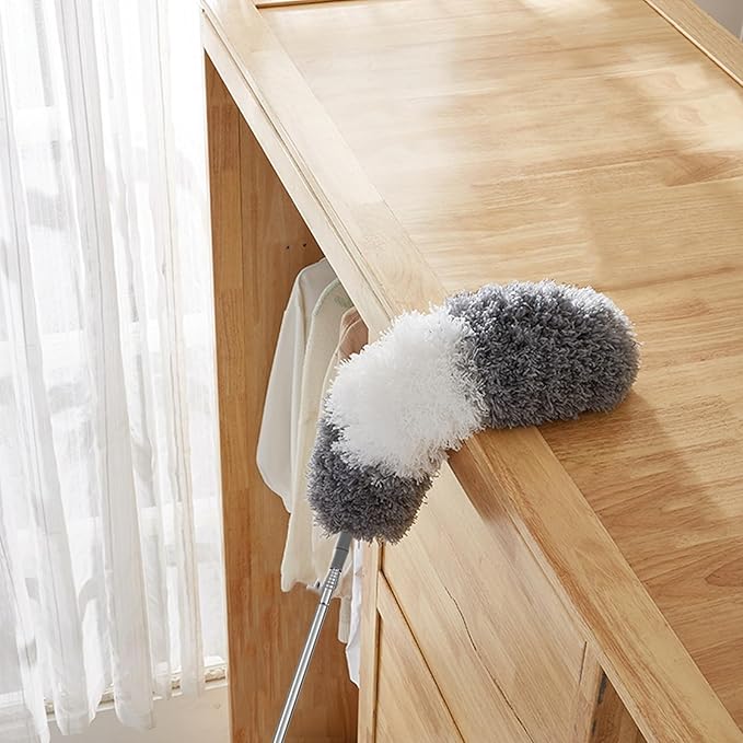 Feather Duster for Cleaning Extendable - Feather Duster for Cleaning The Indoor. 110 in Long Duster with Extension Pole for Clean Ceilings and Fans. Microfiber Duster for Blinds. Washable Dduster.