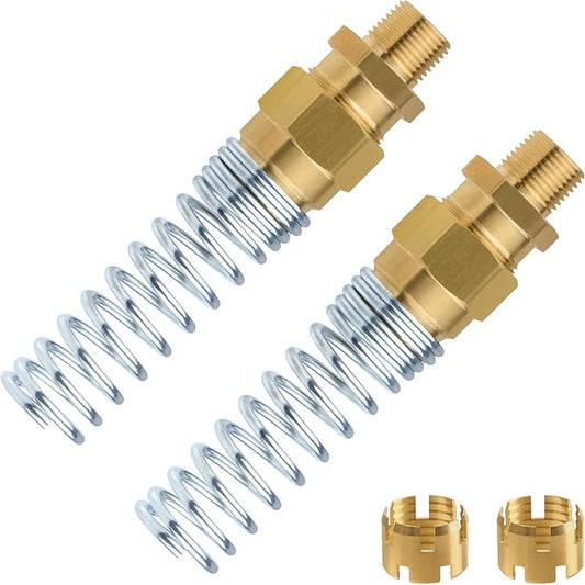 Brass DOT Air Brake Hose End Fitting, 3/8??Hose x 3/8??Male Connector with Spring Guard, 2 Pack Air Brake Hose Fitting with 2 Pack Fitting Sleeve Tube