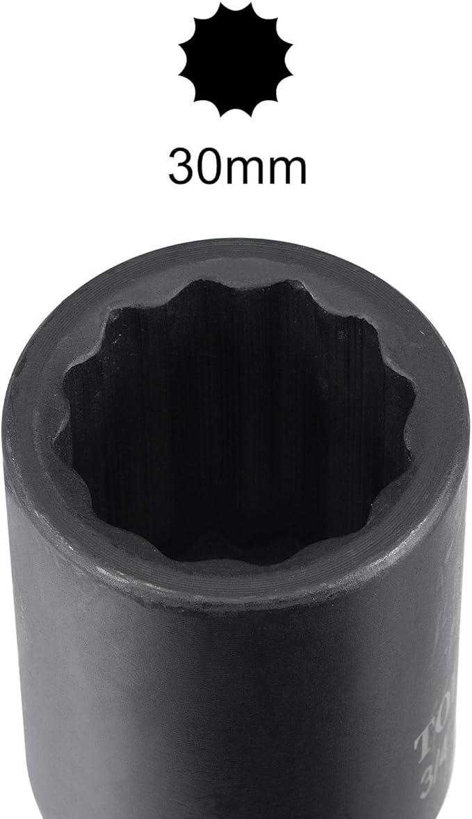 uxcell 3/4-Inch Drive 30mm 12-Point Deep Impact Socket, CR-MO Steel 78mm Length, Metric Sizes