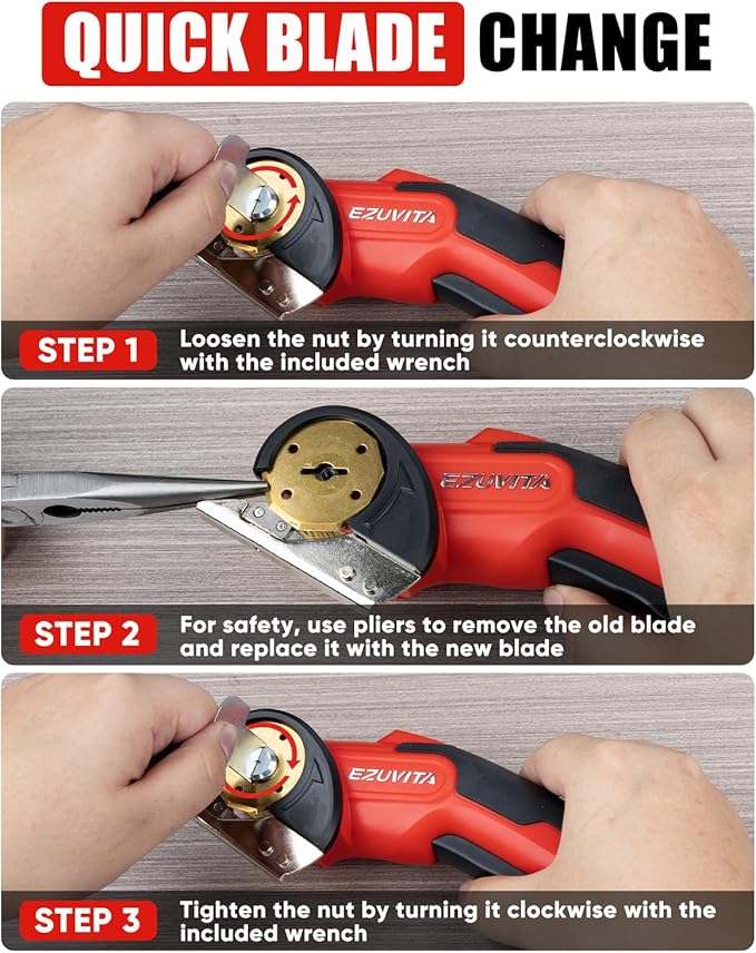 4V Cordless Electric Scissors with LED Light, Rechargeable Cardboard Box Cutter, Wrench, Storage Bag & Titanium-Coated Replacement Blade for Fabric, Leather, Carpet & Plastic(Red & Black)