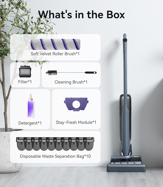NARWAL S30 Pro Wet Dry Vacuum Cleaner with 20000Pa Suction, Cordless Vacuum Mop for Hard Floors, Tangle-Free Hair-Cutting, 180째 Lie Flat, 194째F Self-Cleaning, Disposable Waste Bag, Edge Cleaning