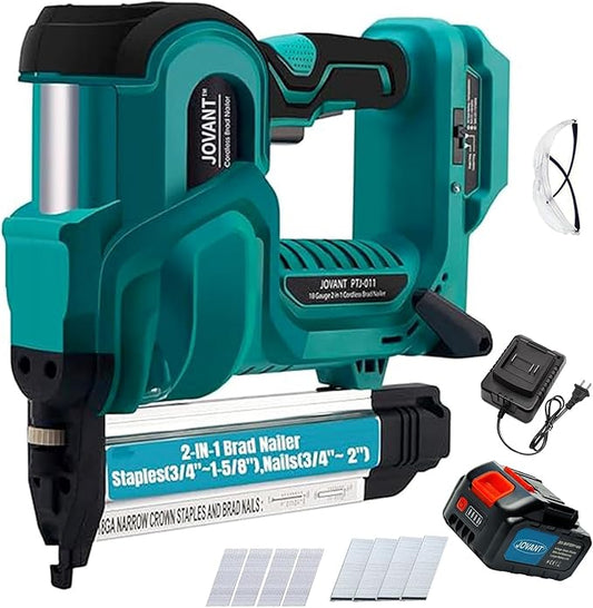 Brad Nailer, Electric Nail Gun with 800pcs 18 GA Nails/Staples, 2 in 1 Nail Gun Battery Powered with 20V 1 * 4.0A Battery for Home Improvement & Woodworking