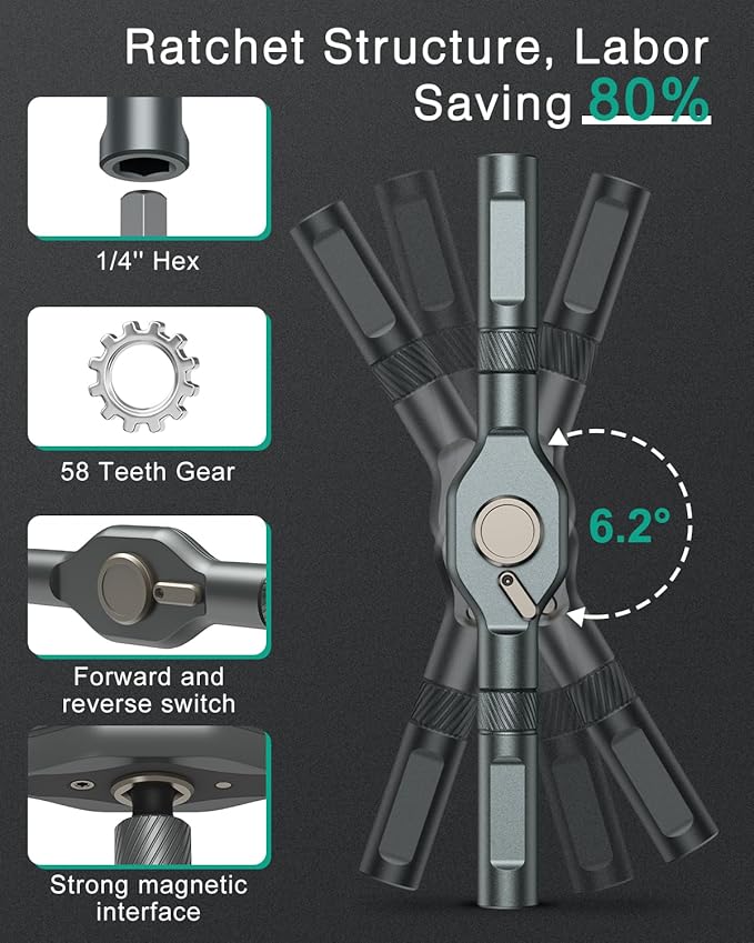 ORIA Ratchet Screwdriver Set, 12 in 1 Portable Magnetic Screwdriver Set with Detachable T-Handle, 8 Color-Coded Bits, Repair Tool Kit for Electronics, PC, Laptop, DIY Projects