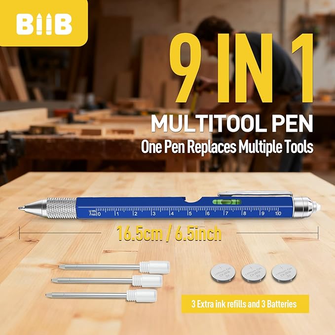 BIIB Stocking Stuffers for Men Teens Him 9 in 1 Multitool Pen, White Elephant Gifts for Adults, Mens Christmas Gifts for Him Dad Husband Grandpa, Dad Gifts for Men Who Have Everything
