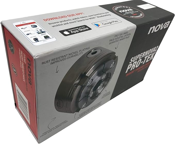 Nova 23262 Premier Pro-Tek Supernova 2 Wood Lathe Chuck Kit with Pro-Tek 2" Jaw Set, Woodworm Screw, & accessories, bundled with Nova ILNS 1-1/4" x 8tpi Insert