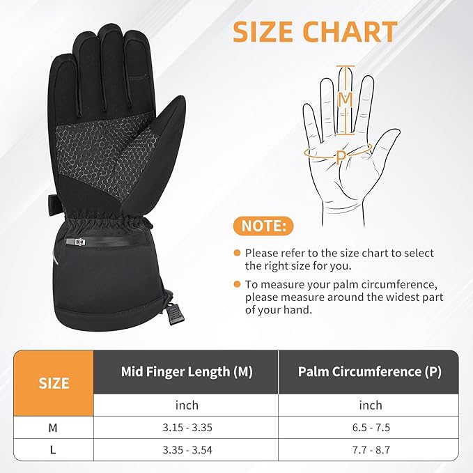 Rechargeable Heated Gloves for Men Women, Waterproof Touchscreen Winter Hand Warmer Heated Work Gloves for Cold Weather Motorcycle, Hunting, Hiking, Ski - Battery Powered Electric Thermal Warming