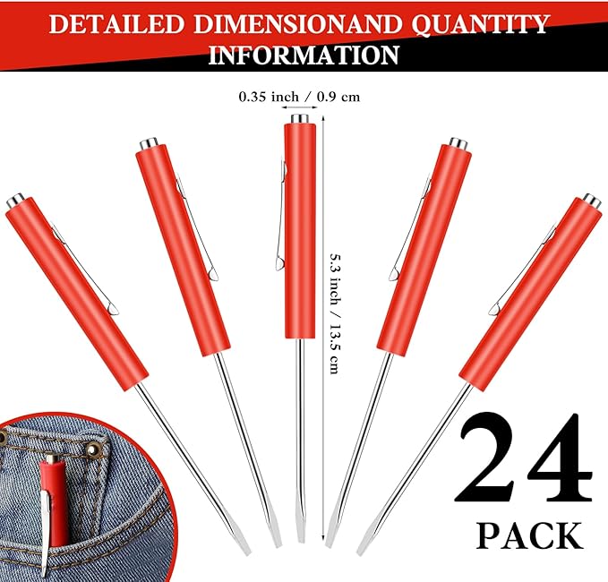 24 Pieces Pocket Screwdriver Mini Tops And magnetic pocket screwdriver with A Single Blade Head for Mechanical, Electrician (Red)