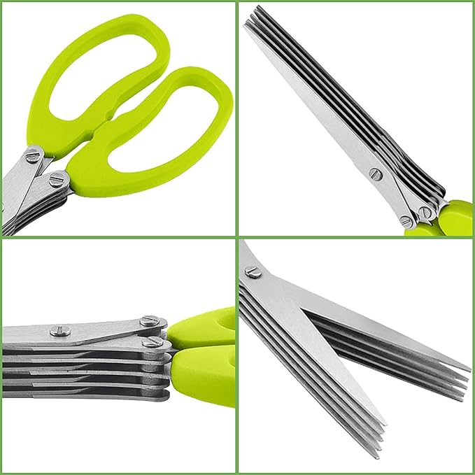 stainless steel herb scissors with 5 blades, multi blade herb cutting shears for kitchen salad,Scallion,Green onion