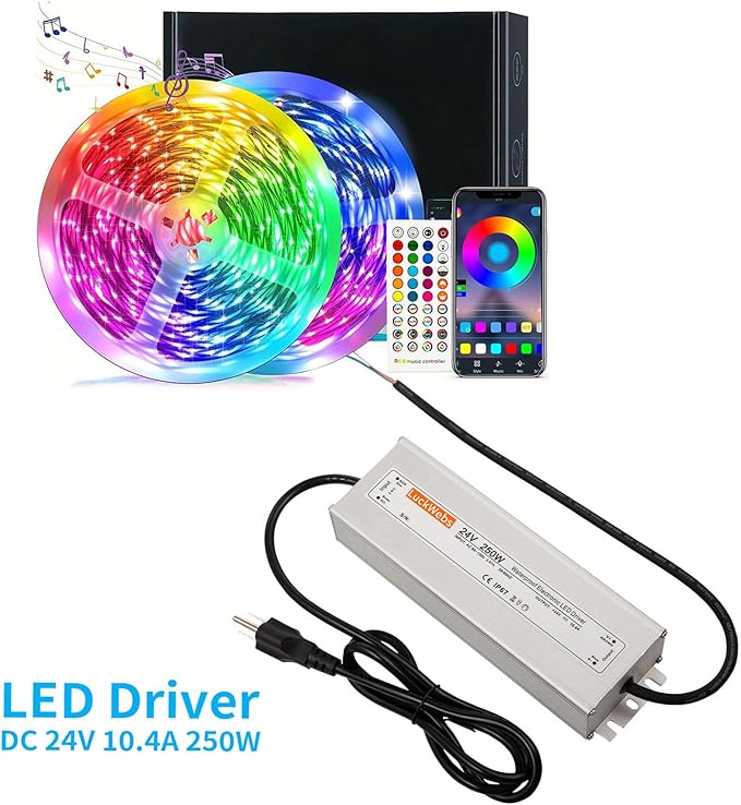 LED Driver 24V250W Waterproof Power Supply AC 90-130V to DC 24V10.4A Low-Voltage IP67 Transformer Suitable for Indoor Outdoor LED Strip Lights and Any 24V DC High-End Equipment