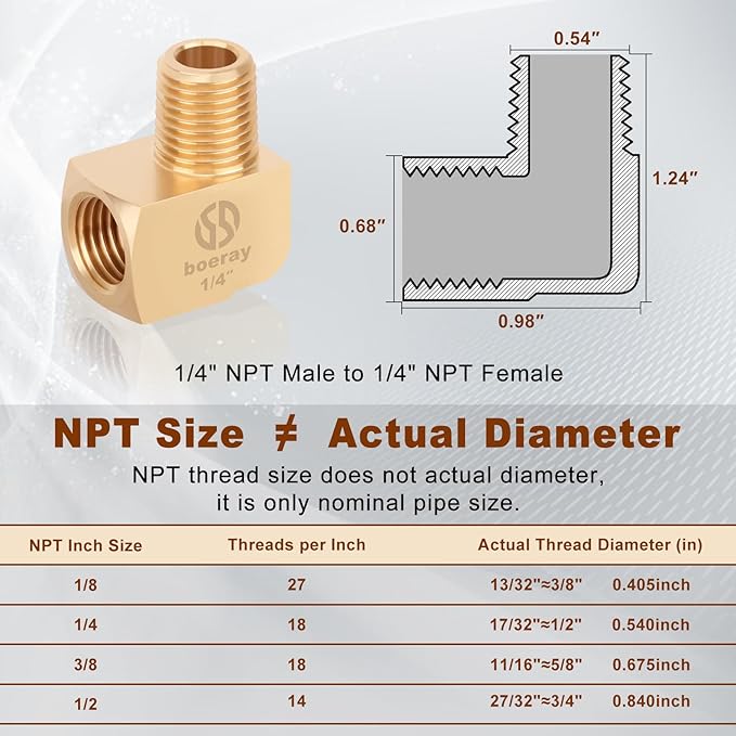 2pcs 1/4??Brass Fittings 90 Degree Barstock Street Elbow 1/4" NPT Male Pipe to 1/4" NPT Female Pipe 1/4 NPT Elbow Forged Brass Pipe Fittings