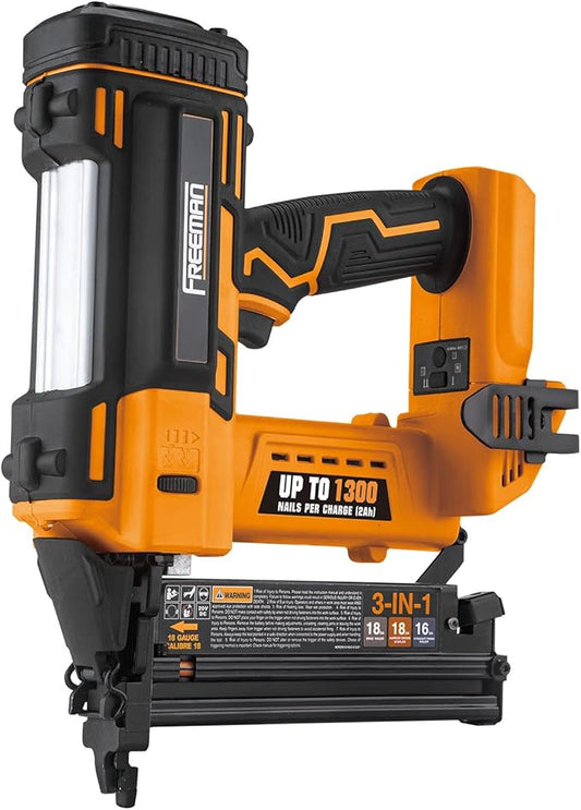 Freeman PE20VT31618 20 Volt Cordless 3-in-1 16 and 18 Gauge Nailer / Stapler (Tool Only) ??1300 Shots per Charge